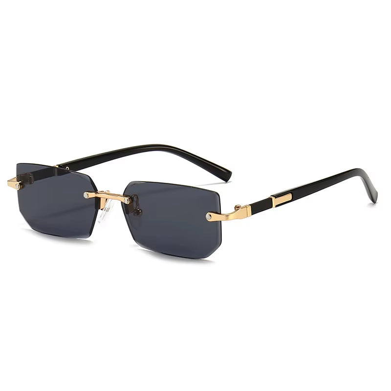 Rimless Rectangle Sunglasses for Men and Women - Trendy Small Square Shades for Summer Travel