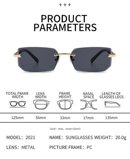 Rimless Rectangle Sunglasses for Men and Women - Trendy Small Square Shades for Summer Travel