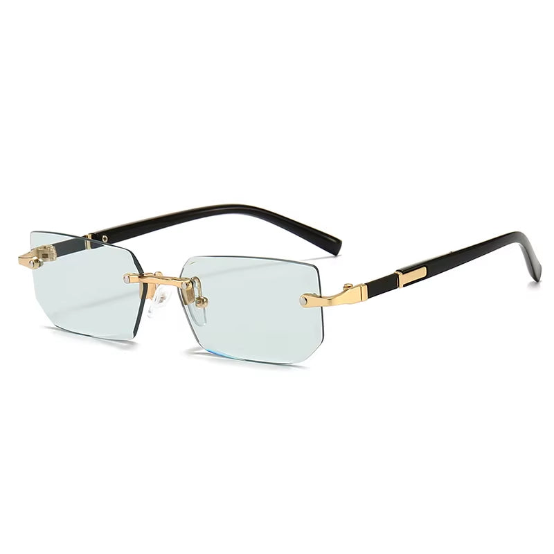 Rimless Rectangle Sunglasses for Men and Women - Trendy Small Square Shades for Summer Travel