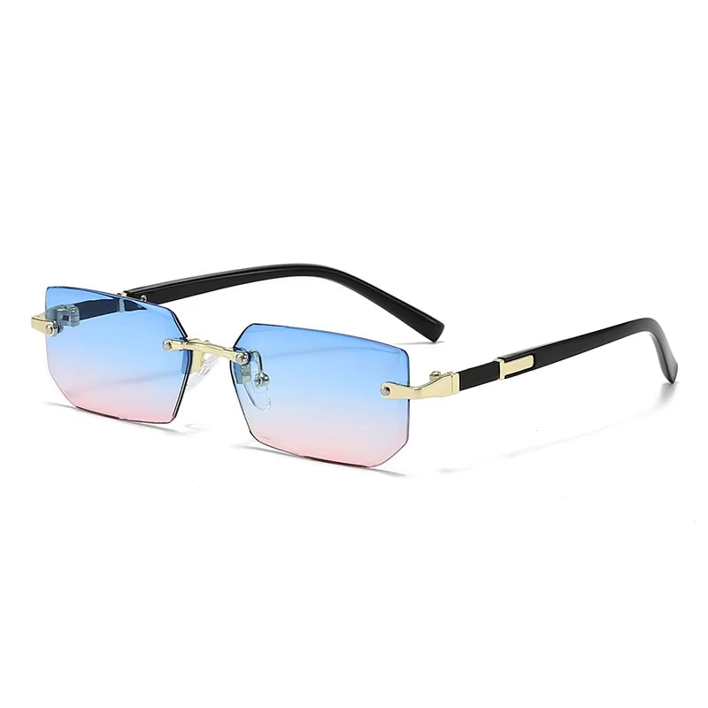 Rimless Rectangle Sunglasses for Men and Women - Trendy Small Square Shades for Summer Travel