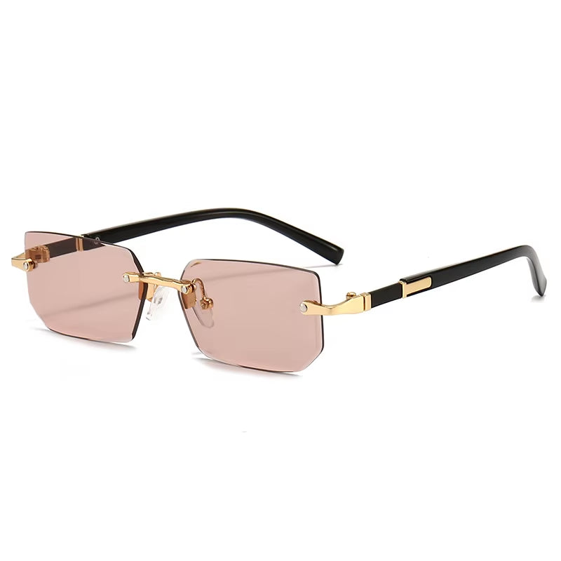 Rimless Rectangle Sunglasses for Men and Women - Trendy Small Square Shades for Summer Travel