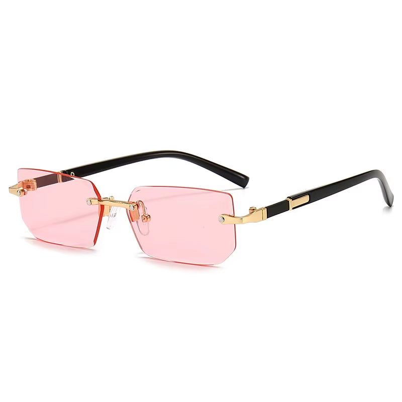Rimless Rectangle Sunglasses for Men and Women - Trendy Small Square Shades for Summer Travel