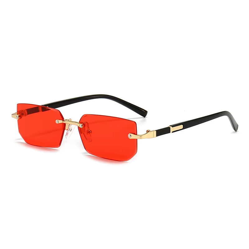 Rimless Rectangle Sunglasses for Men and Women - Trendy Small Square Shades for Summer Travel