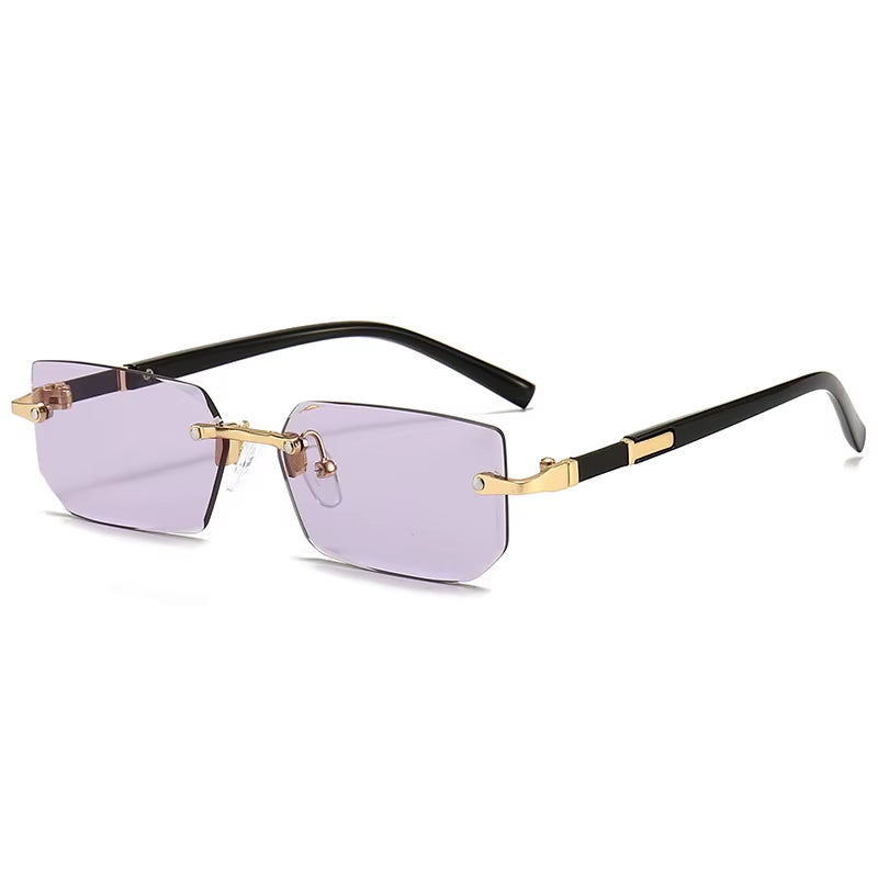 Rimless Rectangle Sunglasses for Men and Women - Trendy Small Square Shades for Summer Travel